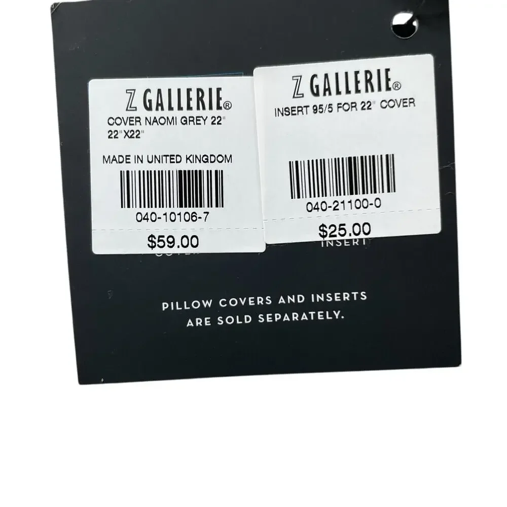 (2) Z Gallerie Naomi Decorative Pillow Covers 22x22 Gray & White $120 New